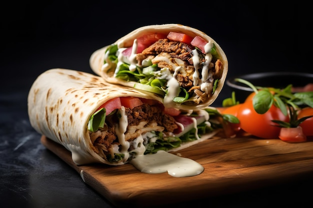 Wegetariański wrap z shawarmą z sosem tahini