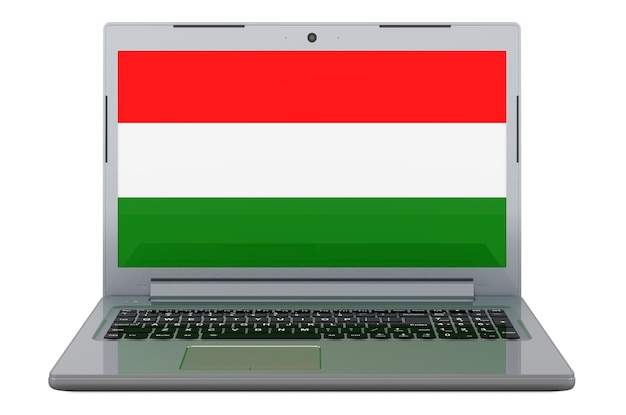 Węgierska flaga na ekranie laptopa ilustracja 3D izolowana na białym tle