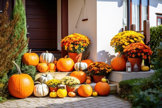 Wejście do domu udekorowane na Halloween