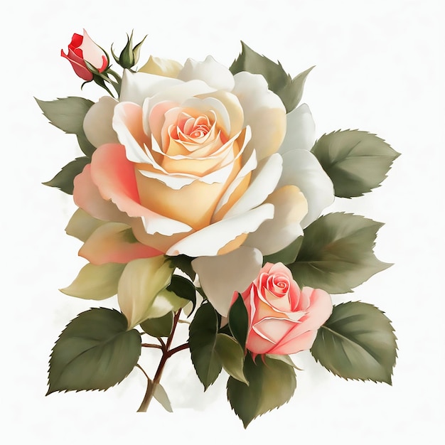 Wektor czas ilustracja kwiat różowa róża na białym tle stylu przypominającym akwarele