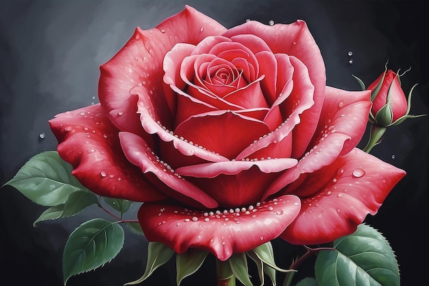 Zdjęcie wektor czerwona róża i perły ramka