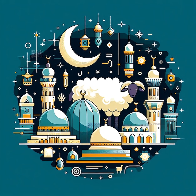 Wektor Eid al Adha kolorowa ilustracja meczetu z