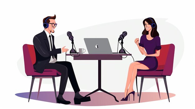 Zdjęcie wektor kreskówek podcast nagrywania programów radiowych