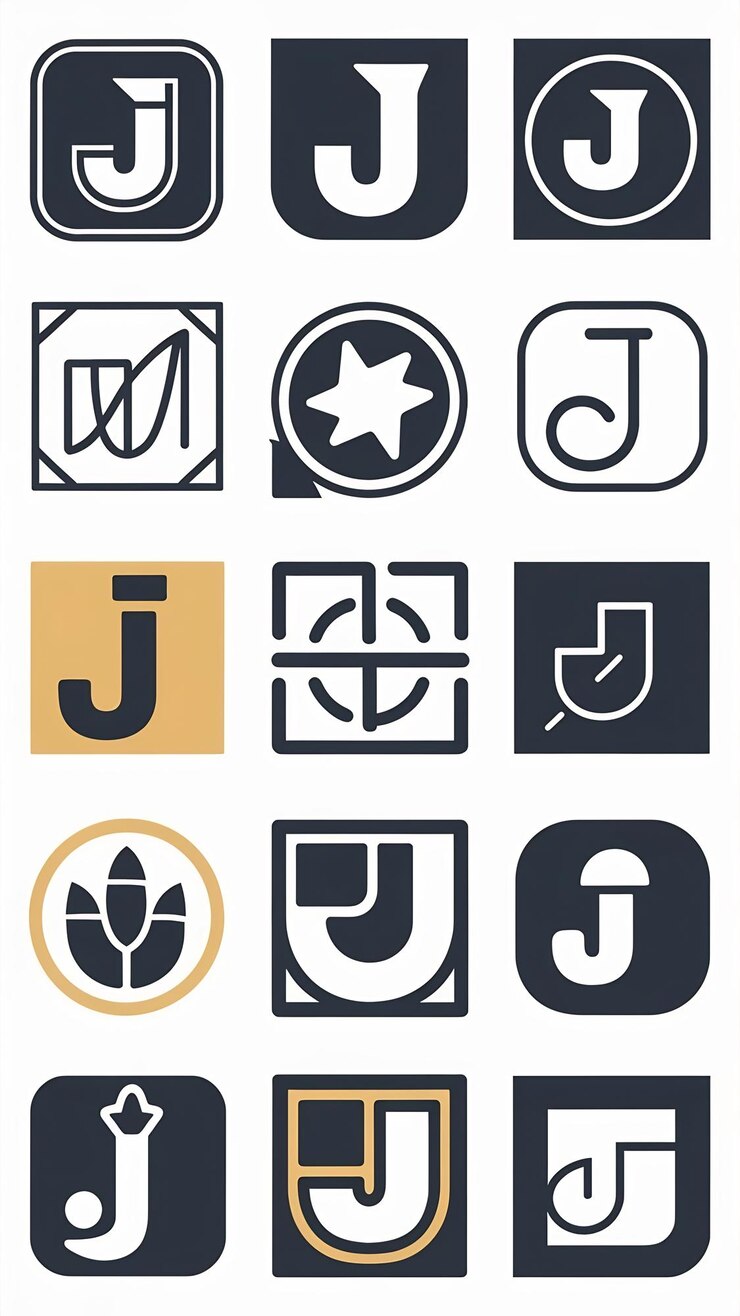 Zdjęcie wektor litery j ikona firmy znaki płaskie symbole zestaw logo