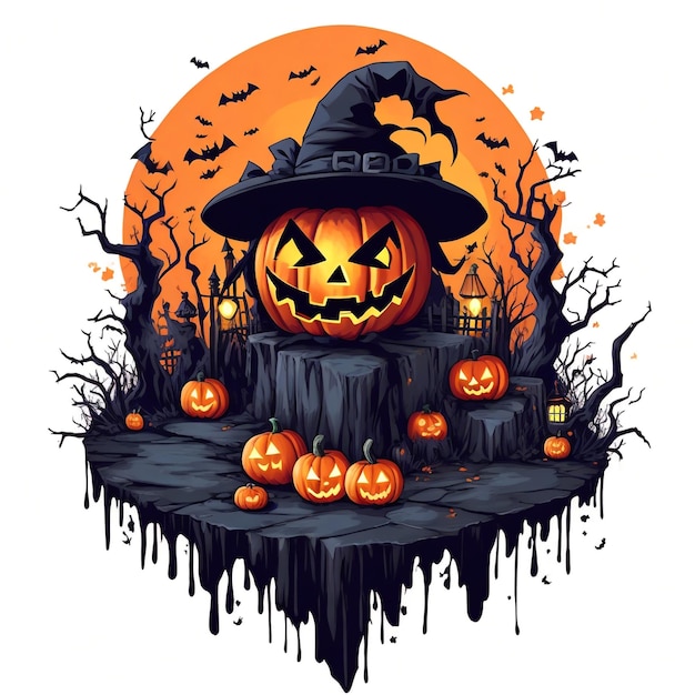 Wektor motyw halloween z dyni nietoperze wektor styl tshirt projekt białe tło