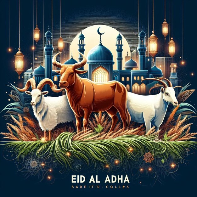 Zdjęcie wektor obrazu szczęśliwego eid aladha pozdrowienia