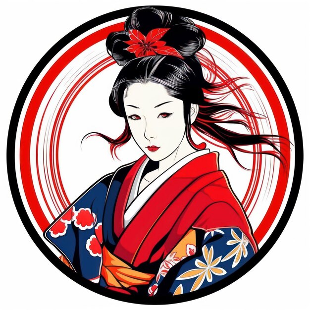 wektor pięknej japońskiej dziewczyny kimono do rysowania koszulki