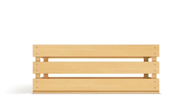 Wektor realistyczne drewniane pudełko do przechowywania ładunku na białym tle Drewniane pudełko na owoce z otworami Pudełko do przechowywania i transportu żywności