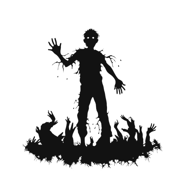 Zdjęcie wektor stojący zombie z przerażającą twarzą halloween zombie z ciemnym, pustym potworem z przerażającą twarzą i podnoszeniem rąk ilustracja wektorowa na białym tle