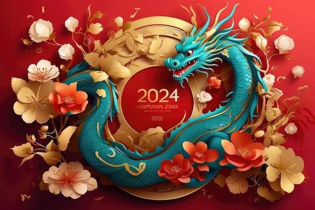 Wektor Szczęśliwego Chińskiego Nowego Roku 2024 Smok