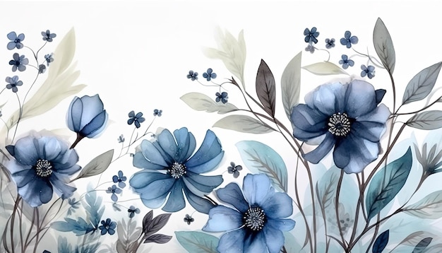 Wektor tła abstrakcyjnej sztuki kwiatowej Akwarela botaniczna ręcznie malowane niebieskie kwiaty