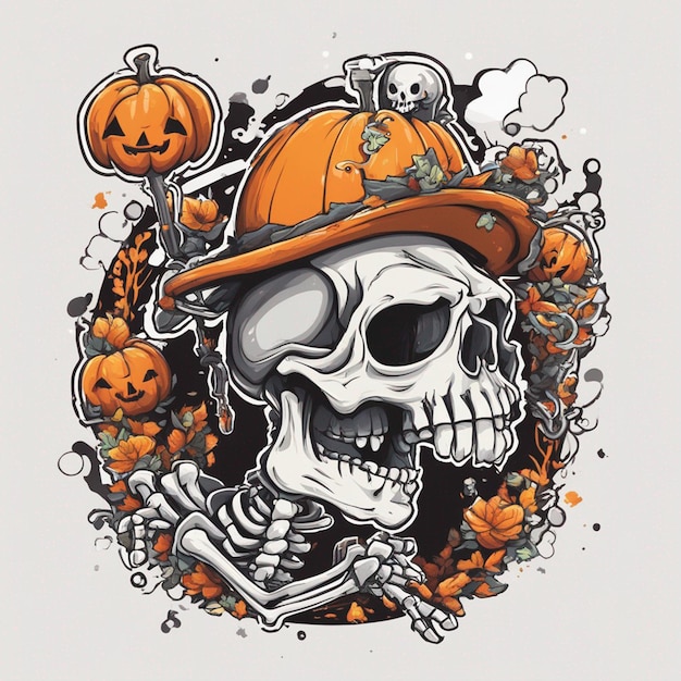 wektor tshirt projekt ilustracja kawaii szkielet świętuje halloween wysoki szczegół