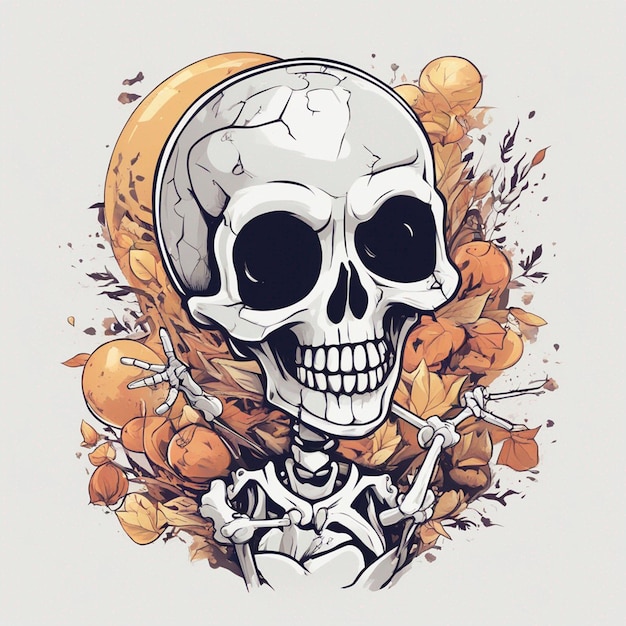 wektor tshirt projekt ilustracja kawaii szkielet świętuje halloween wysoki szczegół