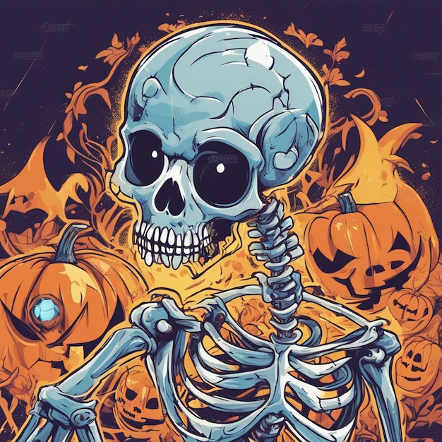 wektor tshirt projekt ilustracja kawaii szkielet świętuje halloween wysoki szczegół