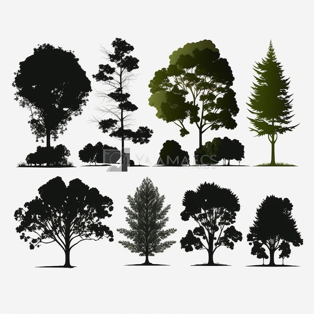 Zdjęcie wektor ustawienia sylwetek drzew i lasów