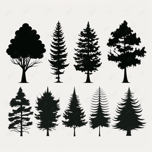 Wektor ustawienia sylwetek drzew i lasów
