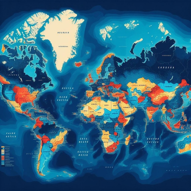 Wektorowa mapa świata w niebieskim tonie