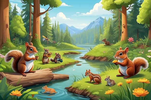 Zdjęcie wektorowe zwierzęta kreskówkowe, które żyją w lesie fauna leśna komiksy mieszkańców lasów