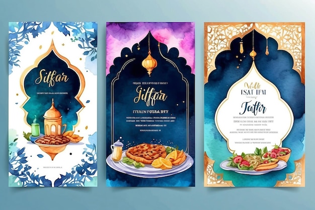 Wektorowy akwarel pionowy szablon zaproszenia na imprezę iftarową wektorowy akvarel pionowy iftar