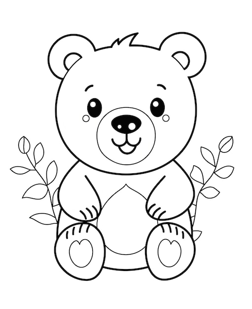 Zdjęcie wektorowy kreskówka uroczy pluszowy niedźwiedź zwierzę kolorowanie strona monochromatyczna ilustracja czarnego zwierzęcia