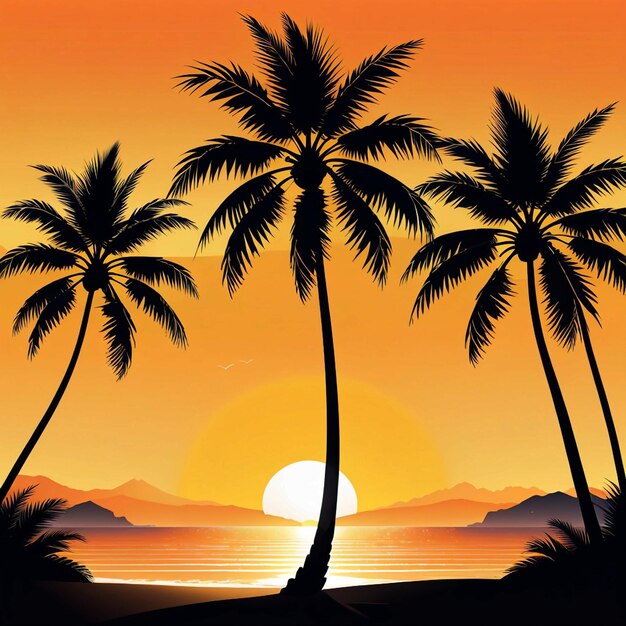 Wektorowy letni krajobraz z sylwetkami drzew palmowych w niedzielę palmową