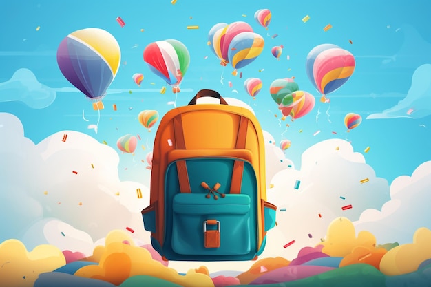 wektorowy plecak szkolny z kolorowymi artykułami pływającymi