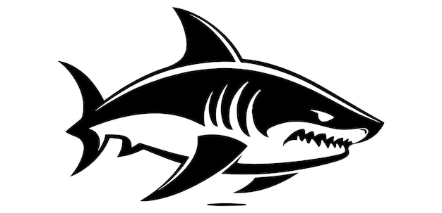 Zdjęcie wektorowy projekt logo z odważną czarną sylwetką rekina idealny dla wpływowego i potężnego brandingu