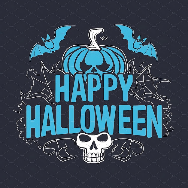 Wektorowy projekt powitania na Halloween Szczęśliwy tekst na Halloween w niebieskiej przestrzeni z dynią