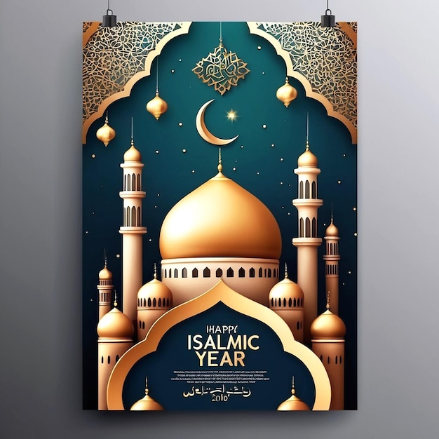 Wektorowy realistyczny, pionowy szablon plakatów na świętowanie islamskiego Nowego Roku