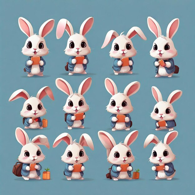 Wektorowy zestaw naklejek na królika wielkanocnego Szczęśliwa kolekcja naklejek wielkanocnych z królikiem i kolorową farbą