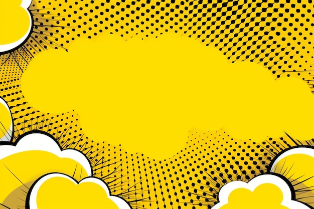 Wektorowy żółty komiks abstrakcyjny tło pop art książka lub poster tło z półtonem i chmurami