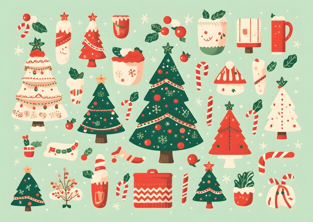 Zdjęcie wektory tła świątecznego i styl ilustracji dekoracja retro xmas z drzewem świętego mikołaja