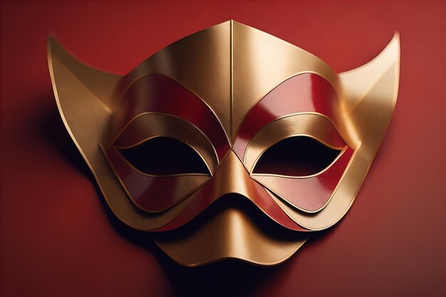 Wenecka maska karnawałowa z złotym ozdobem na tle o stałym kolorze ai generatywny