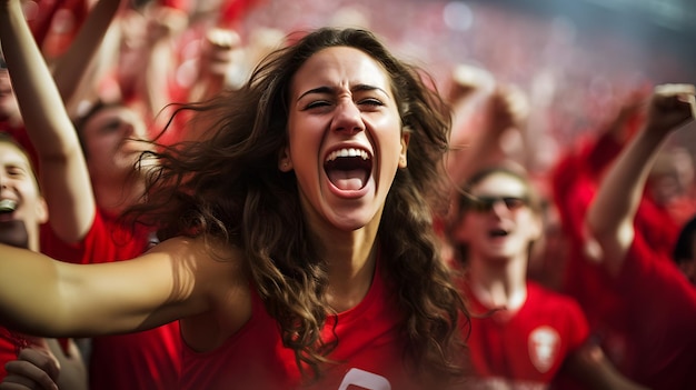 Wentylator piłki nożnej kobiet świętuje zwycięstwo swojego zespołu Kobieta piłka nożna