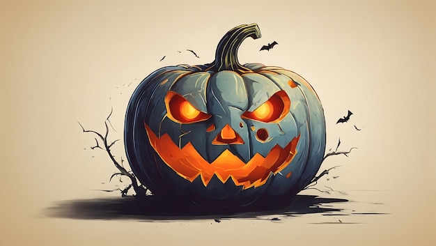 Wesoła dynię Halloween z zębistym uśmiechem i świecącą ilustracją twarzy jackolantern