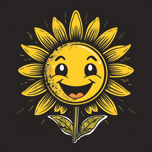 Zdjęcie wesołe logo maskotki słonecznika z płatkami i uśmiechem proste projektowanie atramentu tatuażowego