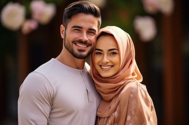 Wesołe młode arabskie małżonki obejmujące się