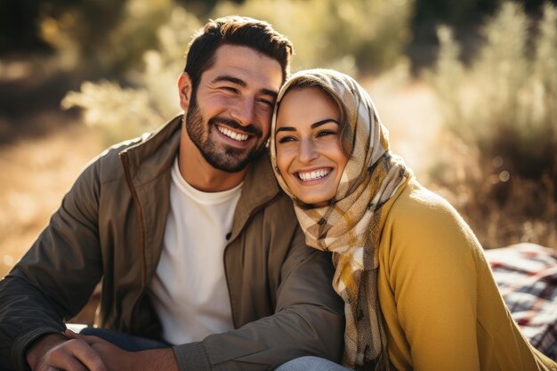 Wesołe młode arabskie małżonki obejmujące się