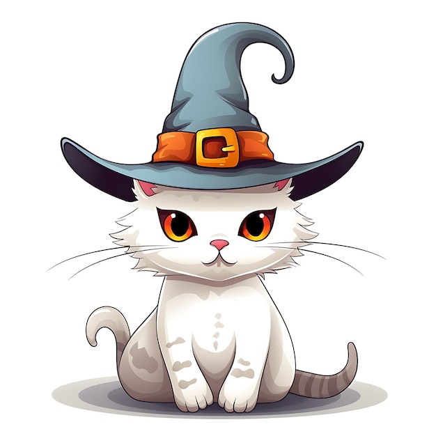 Wesołego Halloween Słodki kot rysunkowy Dynia Halloween Clipart Na białym tle proste tło Halloween