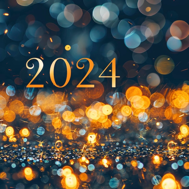Wesołego Nowego Roku 2024 na tle bokeh