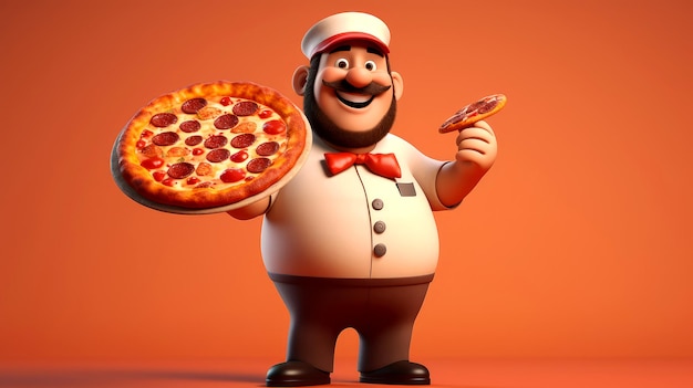 Zdjęcie wesoły postać z kreskówki dostarczający pizzę w 3d