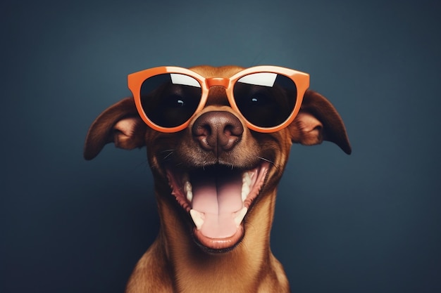 Wesoły, śmieszny pies noszący okulary przeciwsłoneczne izolowany na białym tle Generatywna sztuczna inteligencja