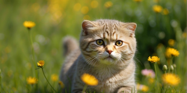 Zdjęcie wesoły, zabawny, młody szkocki kot.