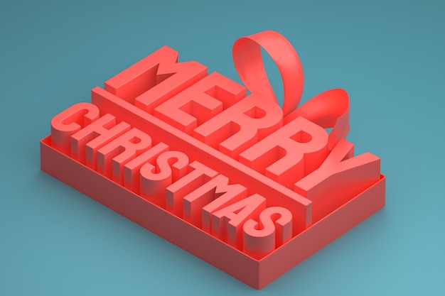 Wesołych Świąt Bożego Narodzenia projekt 3d z kokardą i wstążką na niebieskim tle
