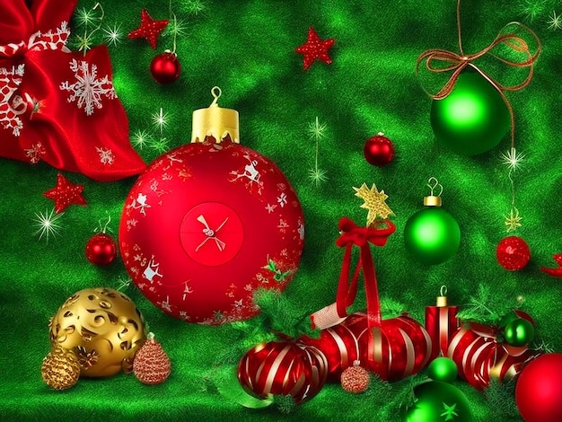 Wesołych świąt i szczęśliwego nowego roku tło czerwone zielone z realistycznymi elementami świątecznymi