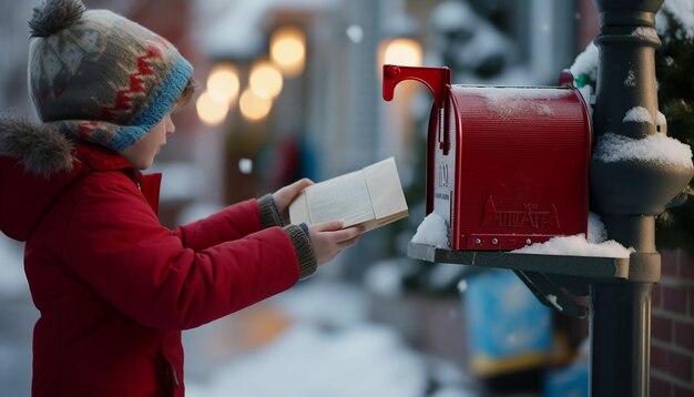 Zdjęcie wesołych świąt nowego roku fotografia czerwona skrzynka pocztowa otrzymująca i wysyłająca dary noworoczne