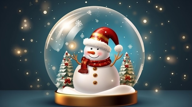 Wesołych Świąt szklana kula z białą girlandą świecącą zaspą śnieżną. Burza śnieżna podczas bałwana