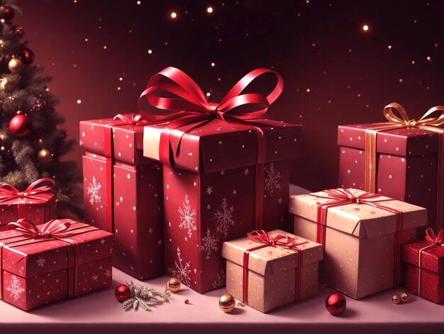 Wesołych Świąt Z realistycznymi pudełkami na prezenty świąteczne