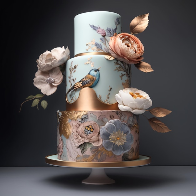 Wesołych uroczystości weselnych duży tort dekorujący obrazy Sztuka wygenerowana przez sztuczną inteligencję
