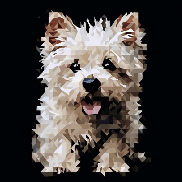 Zdjęcie west highland terrier pixel art kompozycja mozaikowa z abstrakcyjnym impresjonizmem